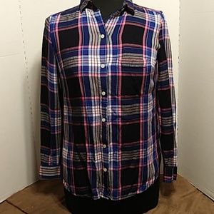 Old Navy Black Blue White Red Plaid Long Sleeve Top Flannel XS